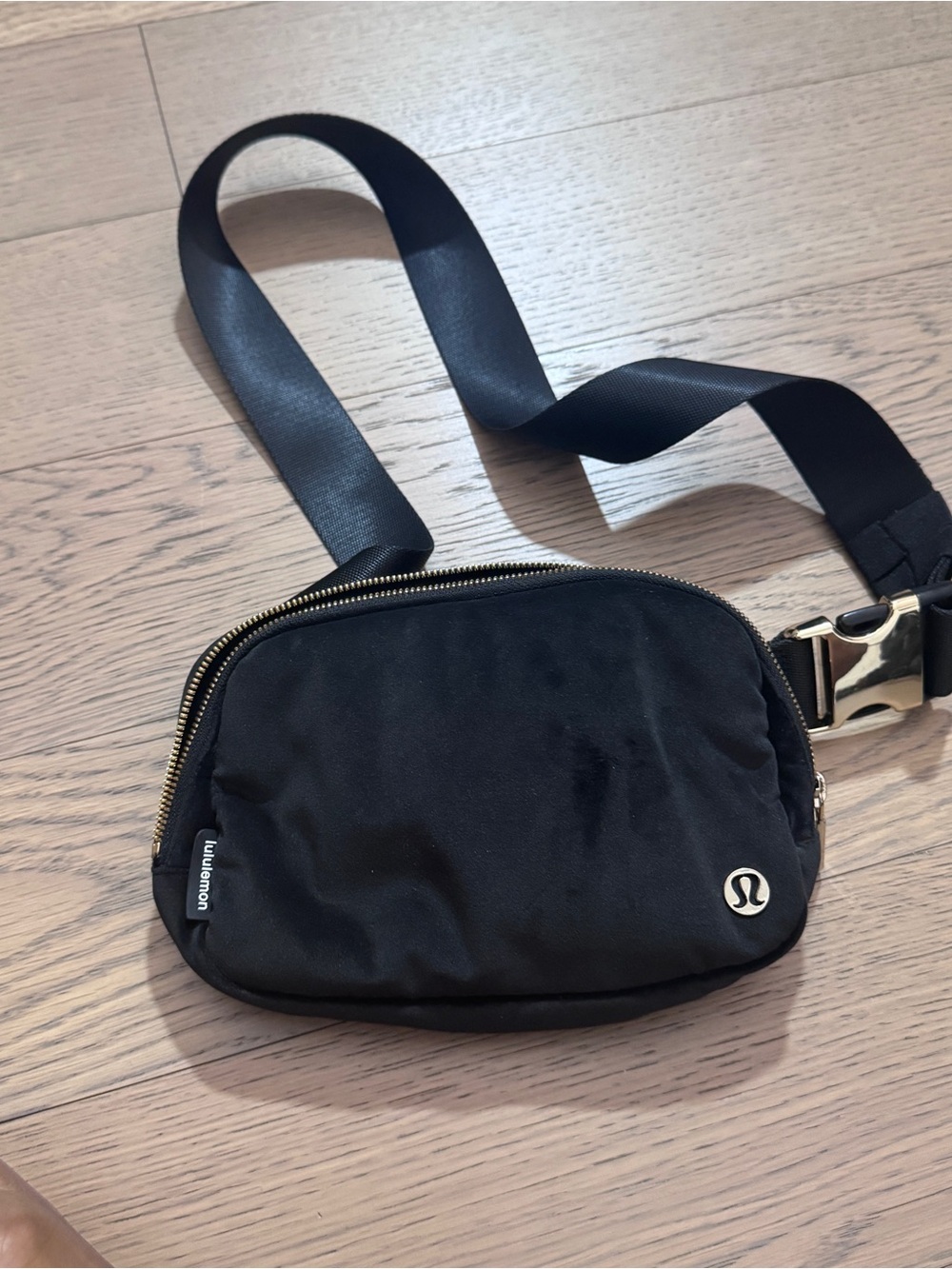 lululemon athletica Black velour Waist Pack Crossbody belt Bag